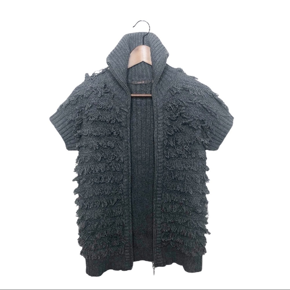 HEATHER B Shaggy High Neck Zip Up Gray Sweater